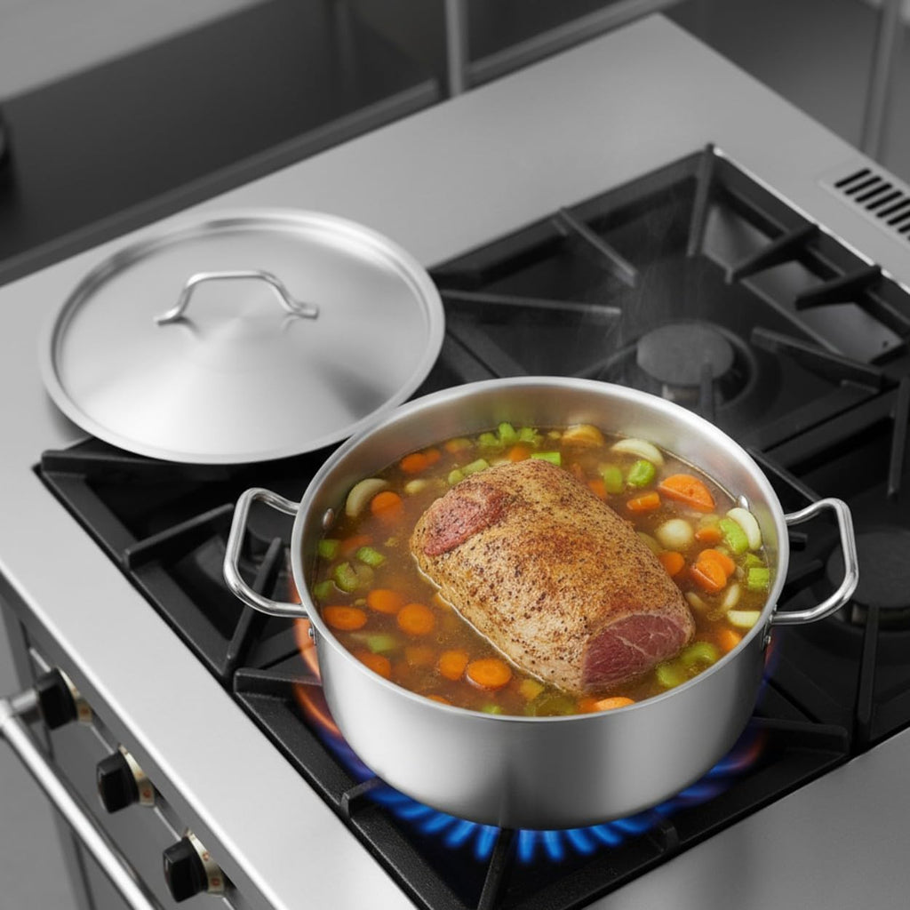 TrueCraftware- 20 Quart Stainless Steel Braiser Pot with Encapsulated Base and Cover - Heavy-Duty Brazier Pot Cookware Braiser for Soup Meat Bread Baking Dishwasher Safe and Oven Safe NSF Certified