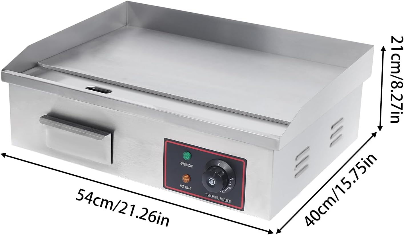 21' Commercial Electric Griddle, 1600W 110V Non-Stick Commercial Restaurant Teppanyaki Grill Stainless Steel Countertop Griddle, Adjustable Temperature Control Flat Top Grill for Restaurant