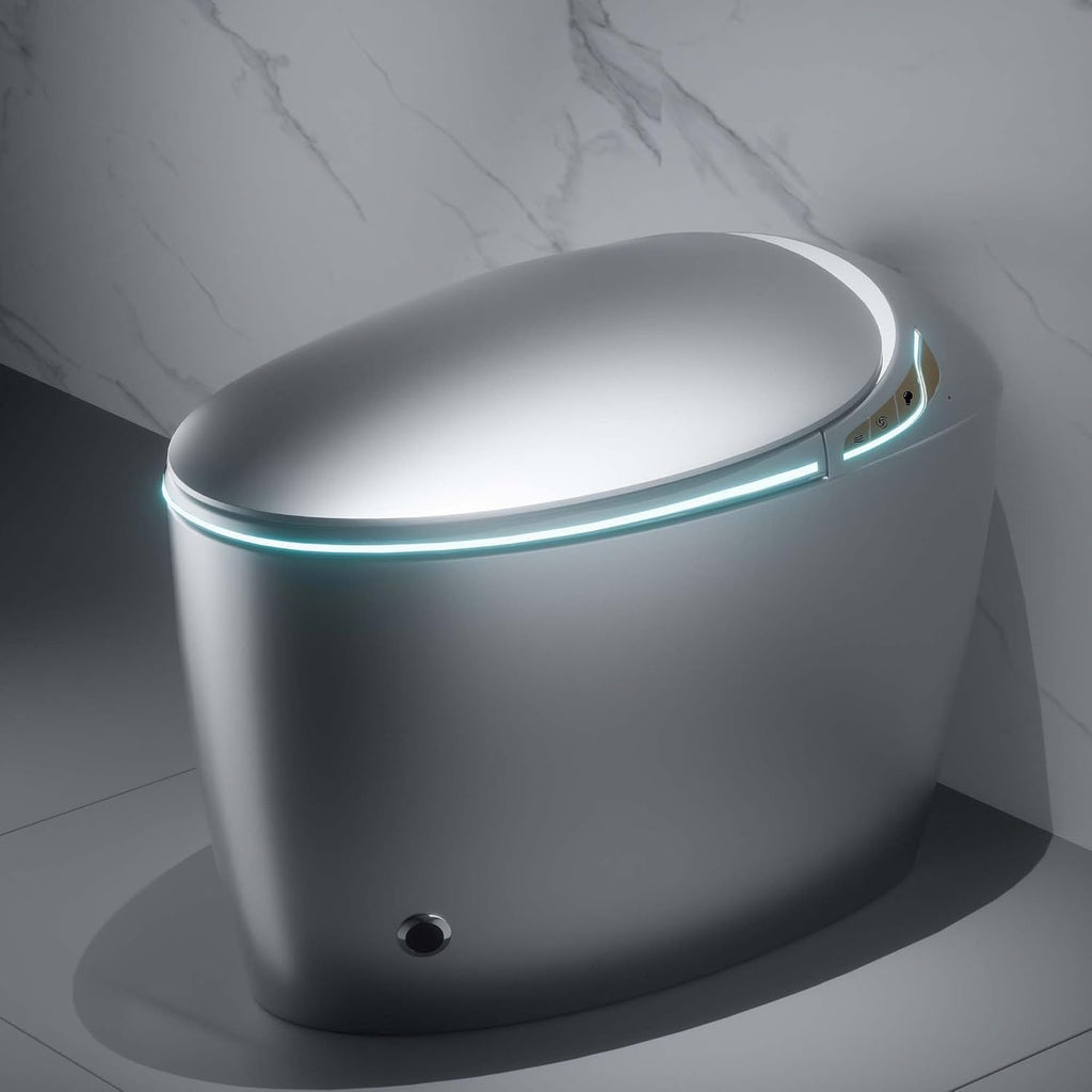Black Smart Toilet with Bidet Built In, Luxury Elongated Electric Toilet with Heated Seat&Foot Sensor, 1.28 GPF Dual Flush, Auto Open/Close Seat, Warm Water&Dryer, Multiple Washing Modes (Grey)
