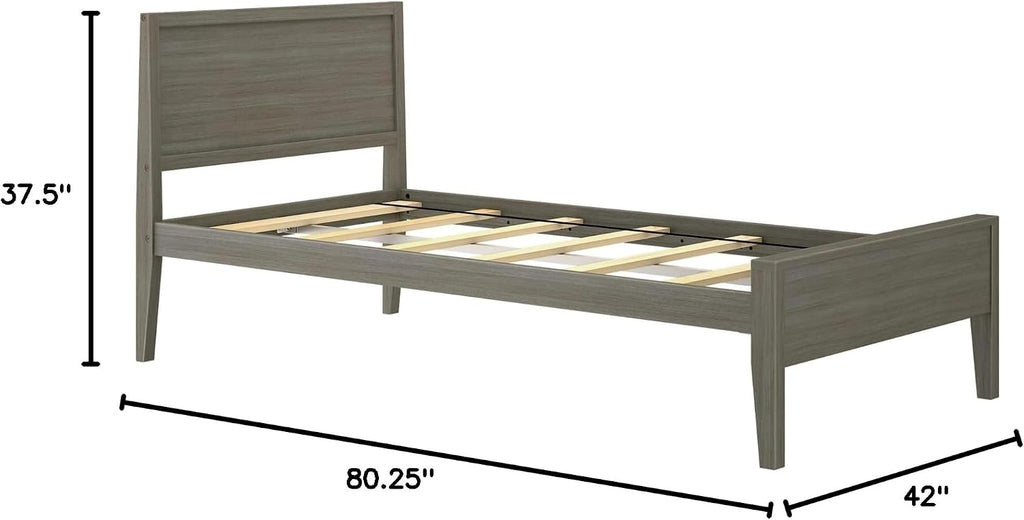Max & Lily Twin Bed, Solid Wood Twin Bed Frame with Panel Headboard, Kids Twin Bed with Wood Slat Support, No Box Spring Needed, Clay