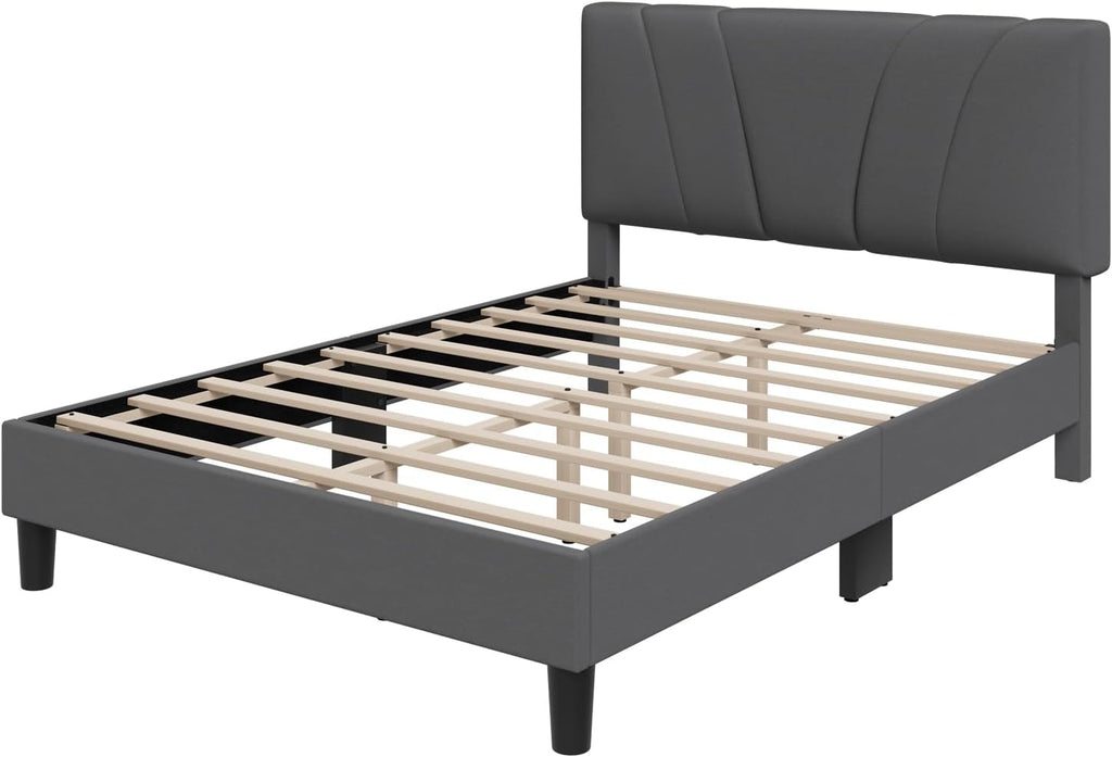 Novilla Queen Size Bed Frame Upholstered Platform Queen Bed Frame with Adjustable Headboard, Strong Weight Capacity, No Box Spring Needed, Easy Assembly, Grey