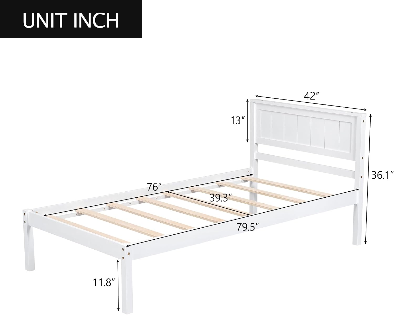 Twin Size Wood Bed Frame and Headboard, Modern Retro White Platform Beds Frames, Sturdy and Durable Design Rustic Wooden Bedroom Set, Easy Assembly, No Box Spring Needed (White, Twin)