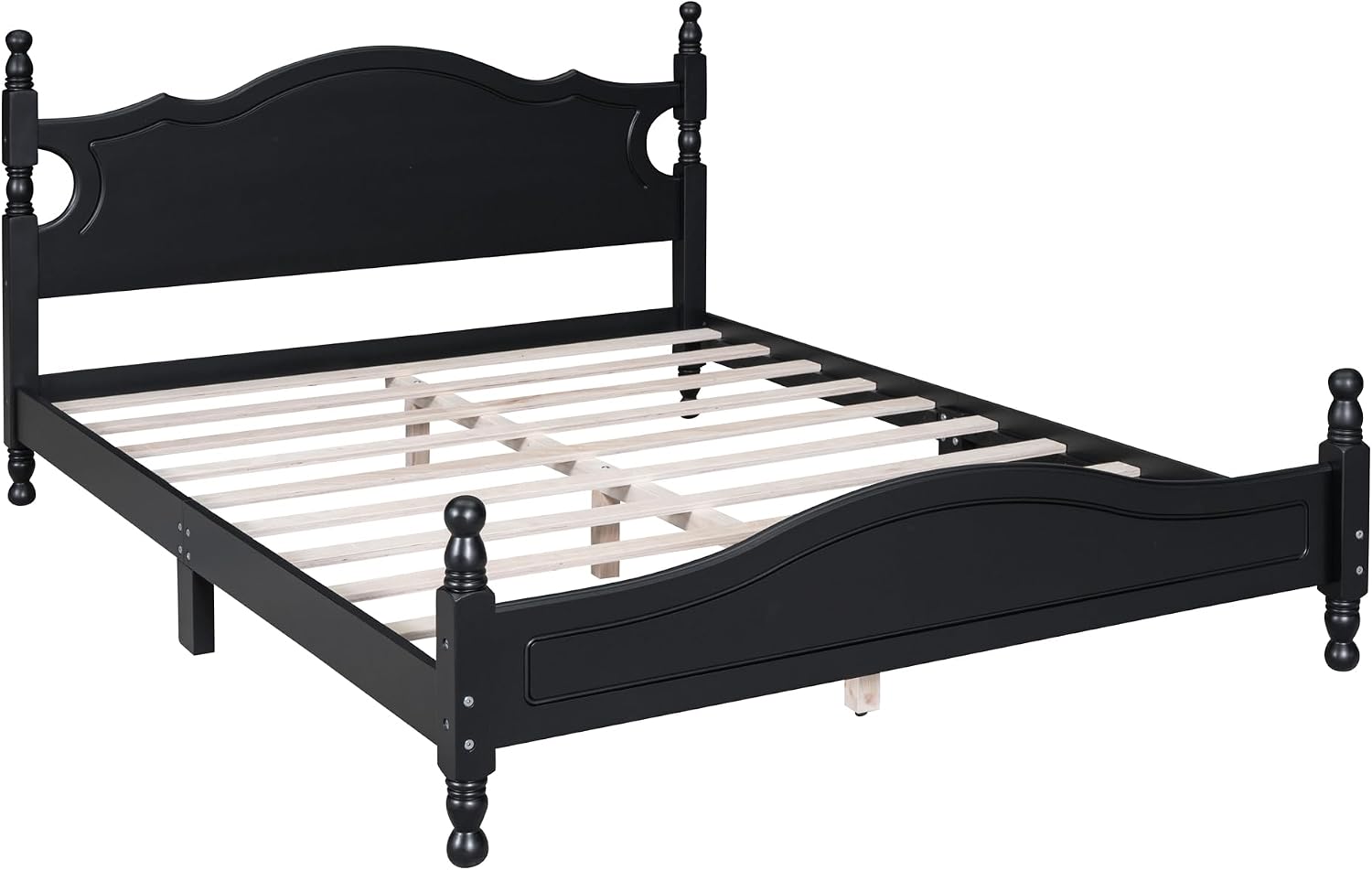 Flieks Queen Size Wood Platform Bed Frame for Boys Girls Kids Toddler,Retro Style Platform Bed with Wooden Slat Support,Black
