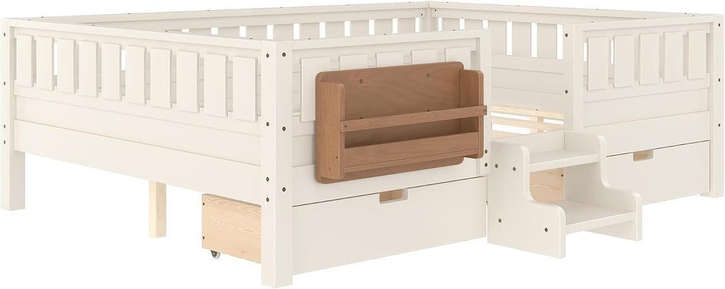 Bellemave Queen Size Bed with Slats and Stairs