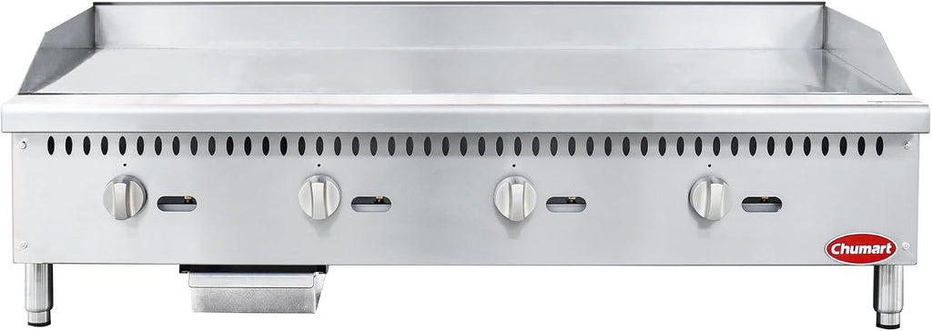 48' Commercial Countertop Griddle, 4 Burners Gas Griddle, 120000 BTU Output, Stainless Steel Flat Top Grill Hot Plate with Natural Gas and Propane Conversion Kit for Restaurant, Food Truck