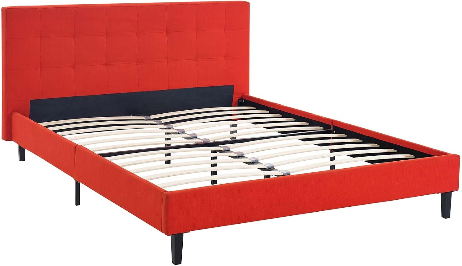Modway Linnea Upholstered Atomic Red Full Platform Bed with Wood Slat Support