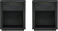 Manhattan Comfort Evelyn Nightstands Set of 2 with Full Extension Drawer and Open Shelf – Modern Bedroom Night Stand or Living Room Side Tables with Storage – Easy Assembly, Charcoal Grey