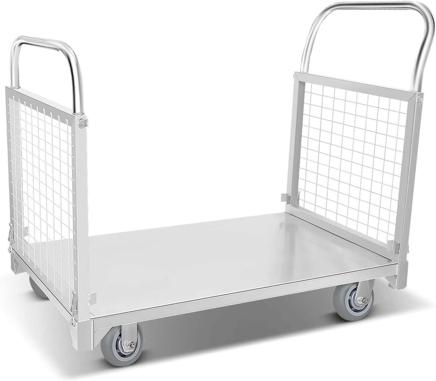 4-in-1 Upgraded Fence Foldable Push Cart Dolly, 2200lbs Loading Truck Cart with Cage, Stainless Steel Platform Truck with 4 Casters, Durable Heavy Duty Flatbed Cart for Grocery, Laundry, Warehouse