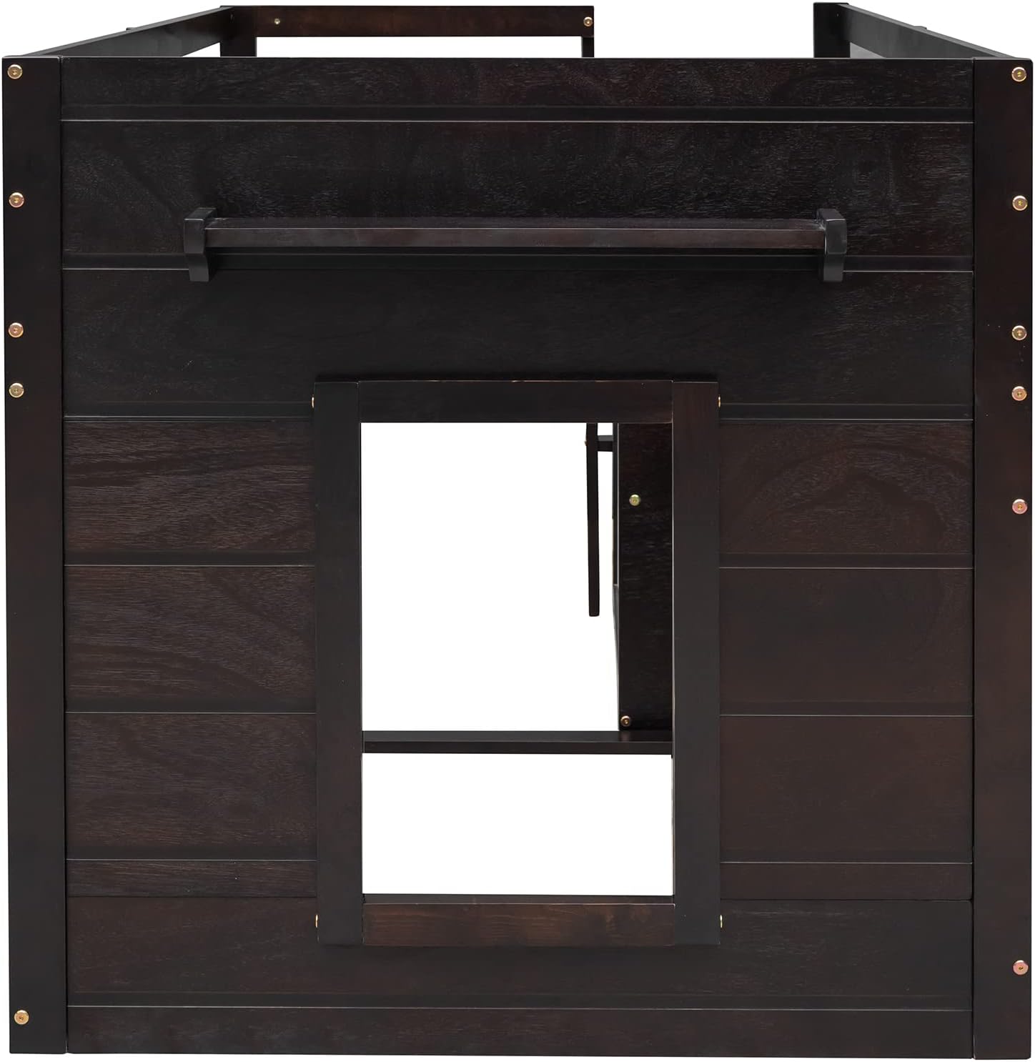 Ball & Cast Twin Size Low Loft Bed with Safety Guardrail & Stair,Wooden Bedframe W/Cabinet & Shelf,Solid Construction,No Spring Box Needed,Furniture Set for Boys Girls Keens Study Bedroom,Espresso