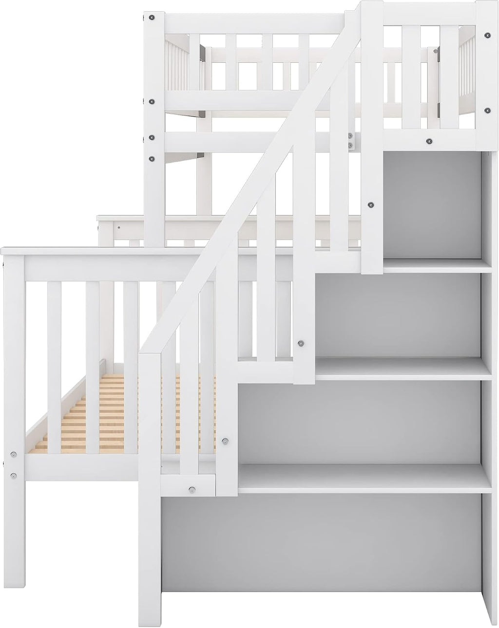 Harper & Bright Designs Twin Over Full Stairway Bunk Bed with Storage, Wood Bunk Bed Frame Can be Divided into Two Beds, White