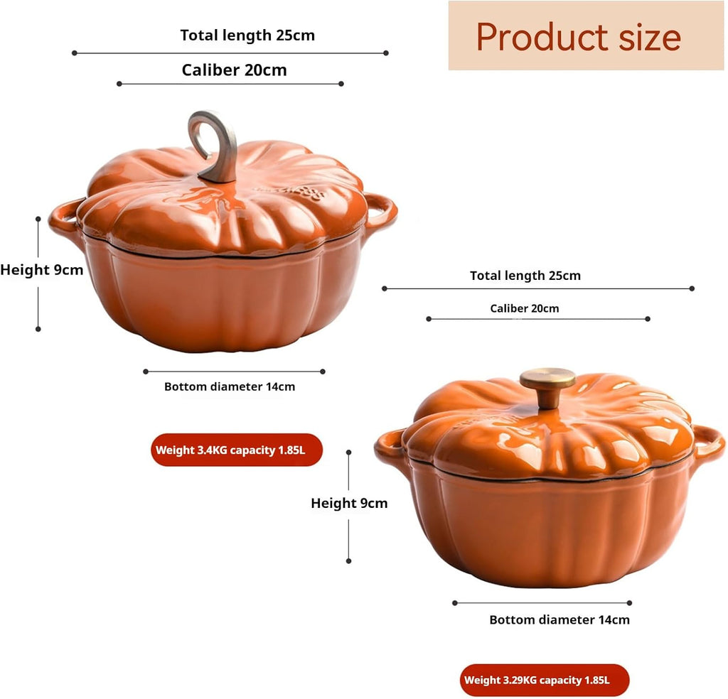 Enameled Cast Iron Dutch Oven with Lid Pumpkin Cocotte,Pumpkin Cast Iron Dutch Oven, Enameled Cast Iron Figural Pumpkin Braiser, Non-Stick Crock-Pot Stock Pot, 3-5 Servings, Halloween Thanksgiving,B