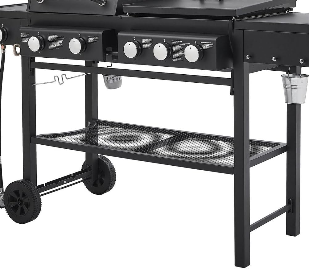 5 Burner Gas Grill and Griddle Combo with Side Burner, 3-in-1 Outdoor Propane Grill, 745 Sq. in. Cooking Area, Stainless Steel BBQ Grill on Wheels for Backyard BBQ & Outdoor Cooking