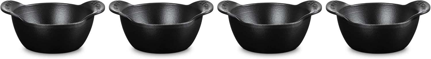 Le Creuset Enameled Cast Iron Gourmand Collection Set of 4 Mini Round Cocotte, .3 qt., Matte Black