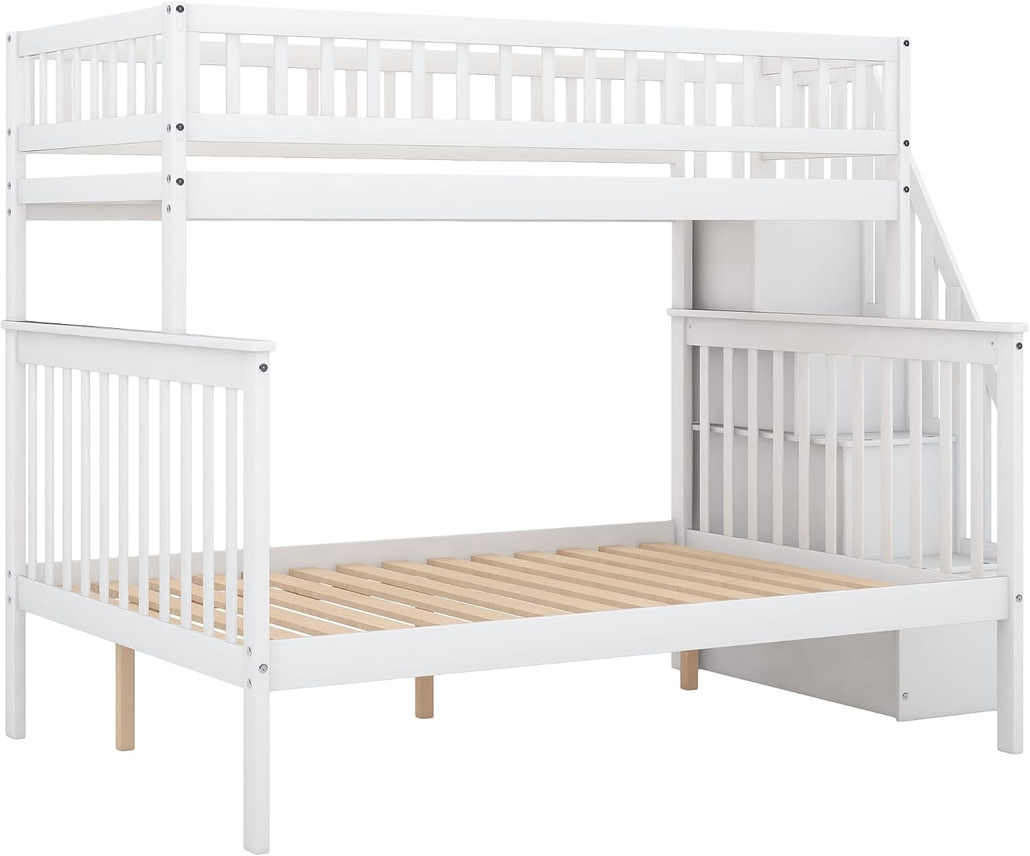 Harper & Bright Designs Twin Over Full Stairway Bunk Bed with Storage, Wood Bunk Bed Frame Can be Divided into Two Beds, White