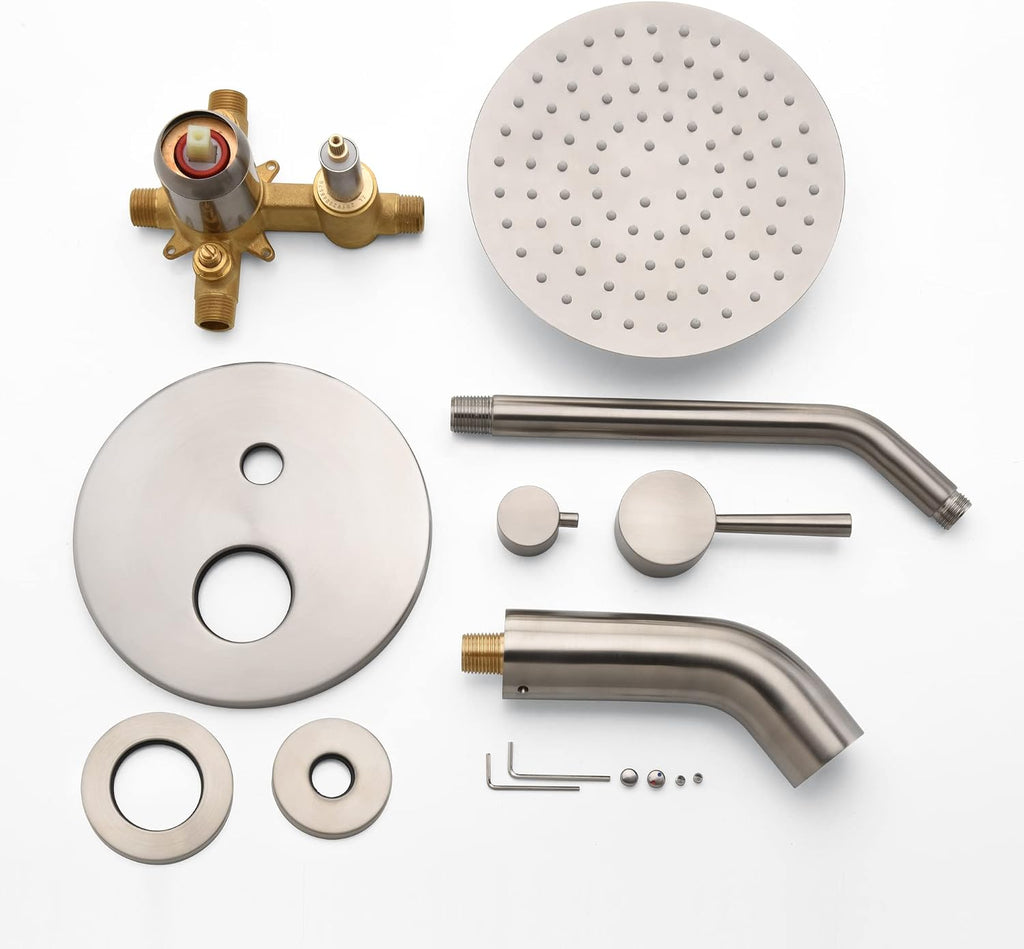 sumerain Tub and Shower Faucet with Rough in Valve, Brushed Nickel Shower Faucet with Tub Spout, 8 Inch Rain Shower Head