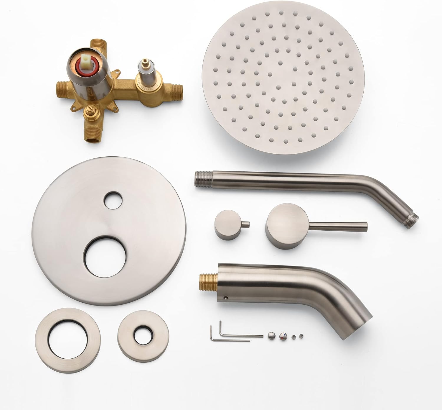 sumerain Tub and Shower Faucet with Rough in Valve, Brushed Nickel Shower Faucet with Tub Spout, 8 Inch Rain Shower Head