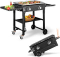 Foldable Flat Top Grill, Portable Outdoor Propane Griddle with 2 Foldable Shelves, 30000/45000/60000 BTU Gas Grill Griddle Cooking Station for BBQ & Outdoor Cooking, Black(2 Burner)