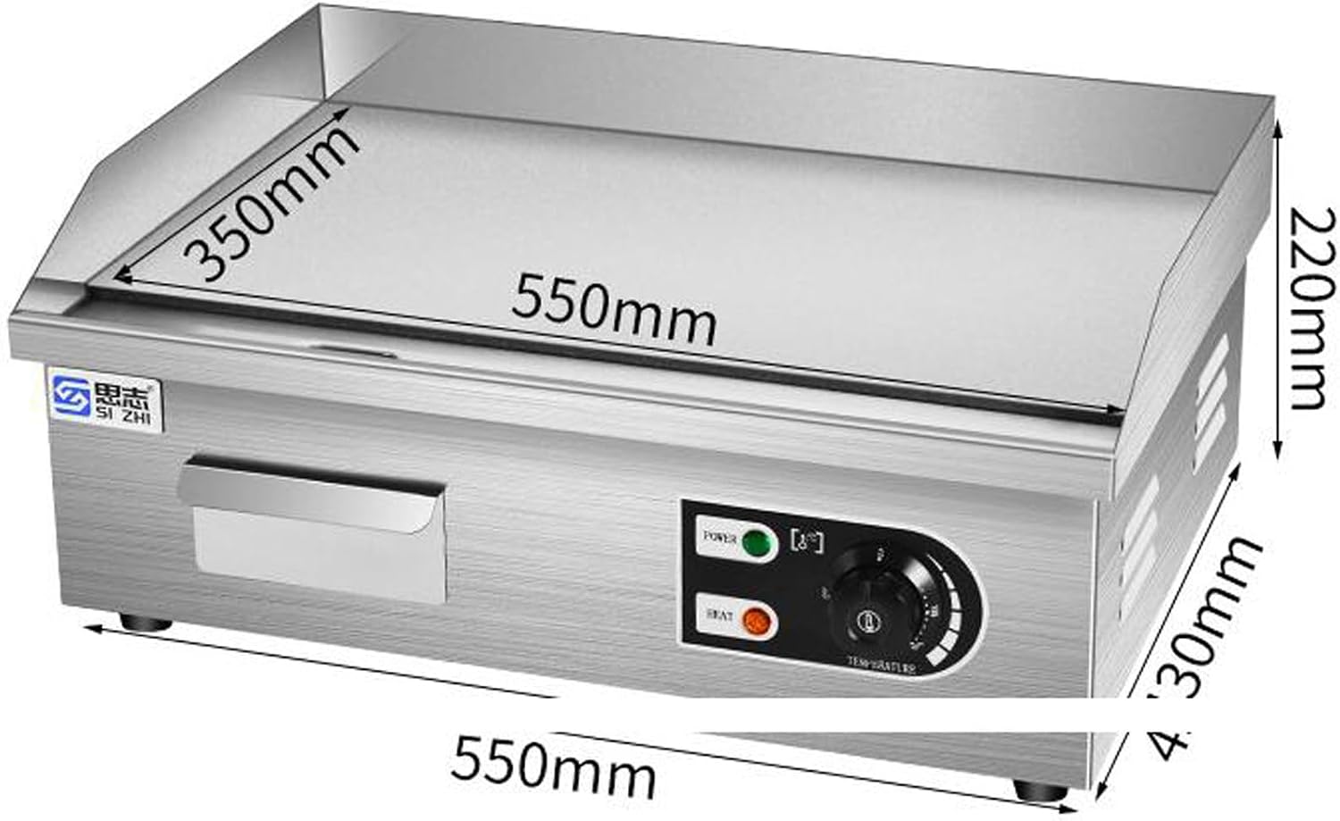 Electric Griddle 22' Commercial Flat Top Grill Countertop Griddle Hot Plate Non-Stick Stainless Steel Teppanyaki Grill for Restaurant Kitchen, 4400W Temperature Control 122-572°F