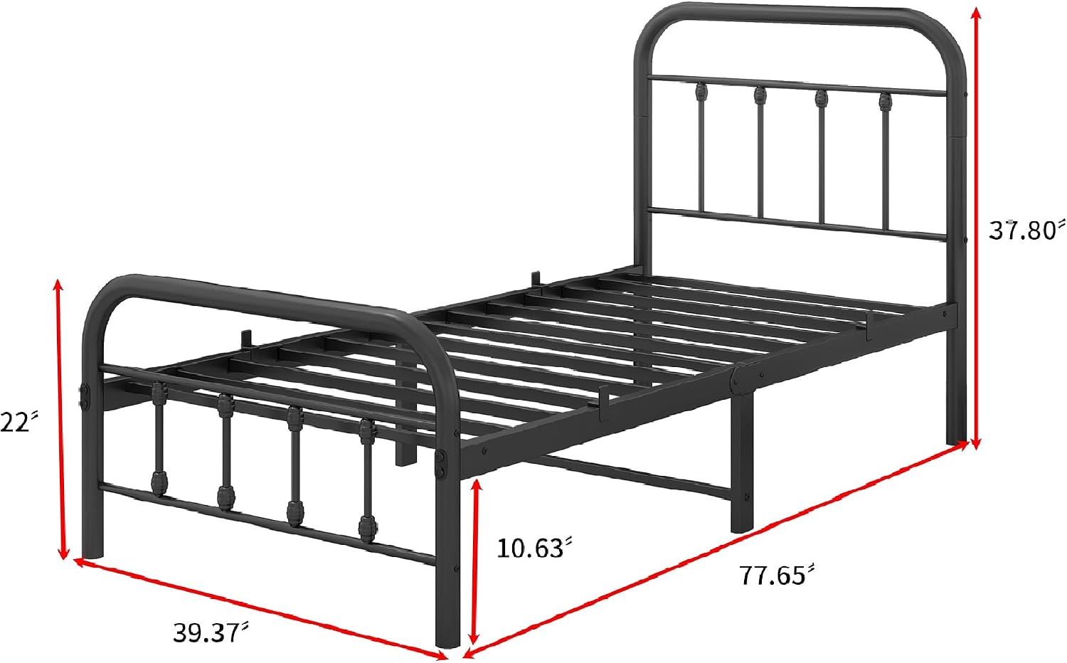 DUMEE Metal Twin Bed Frames with Vintage Headboard and Footboard Sturdy Premium Steel Slat Support No Box Spring Needed, Textured Black