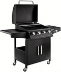 Propane Barbecue Grill with Side Burner and 4 Main Burners,Stainless Steel Barbecue Grill with Wheels and Storage,Griddle Grill Combo for Outdoor Cooking and Patio Barbecues