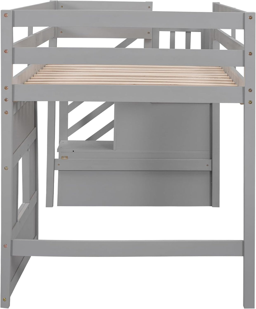 Harper & Bright Designs Low Loft Bed Twin Size with Stairs and Storage Shelves for Saving Space, Wood Loft Bed Frame with Window, Grey