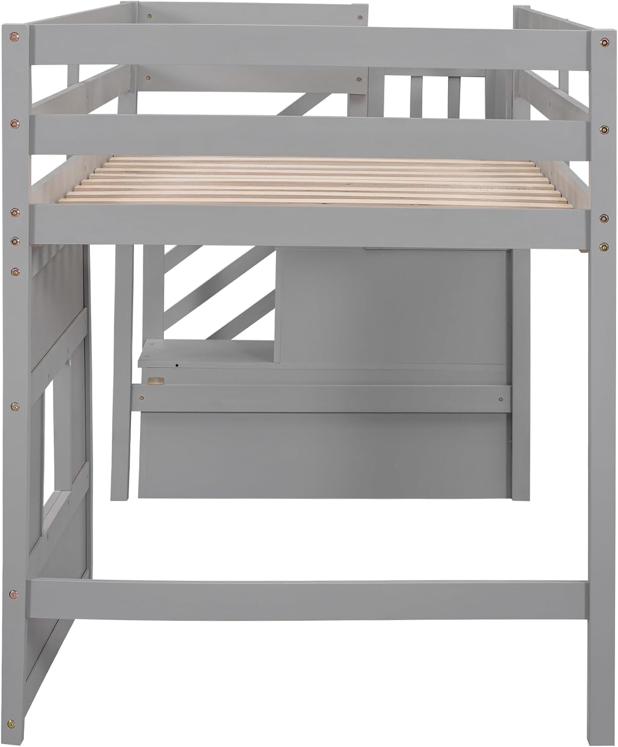 Harper & Bright Designs Low Loft Bed Twin Size with Stairs and Storage Shelves for Saving Space, Wood Loft Bed Frame with Window, Grey