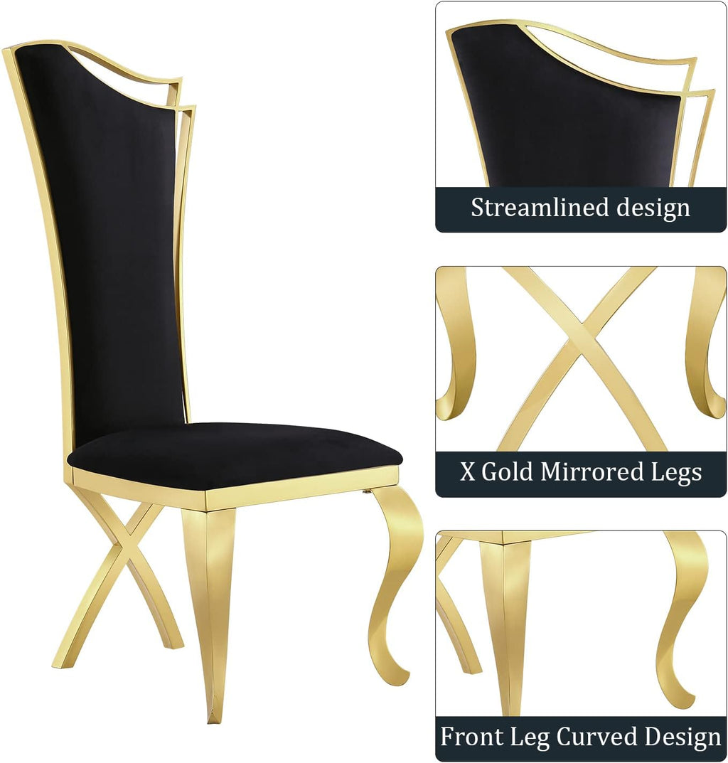 ACEDÉCOR 5 Piece Dining Table Set, Modern Dining Room Table with Gold Stainless Steel Metal U-Base, 4 Black Velvet Dining Chairs with Gold Legs(1 Table + 4 Black Velvet Dining Chairs)
