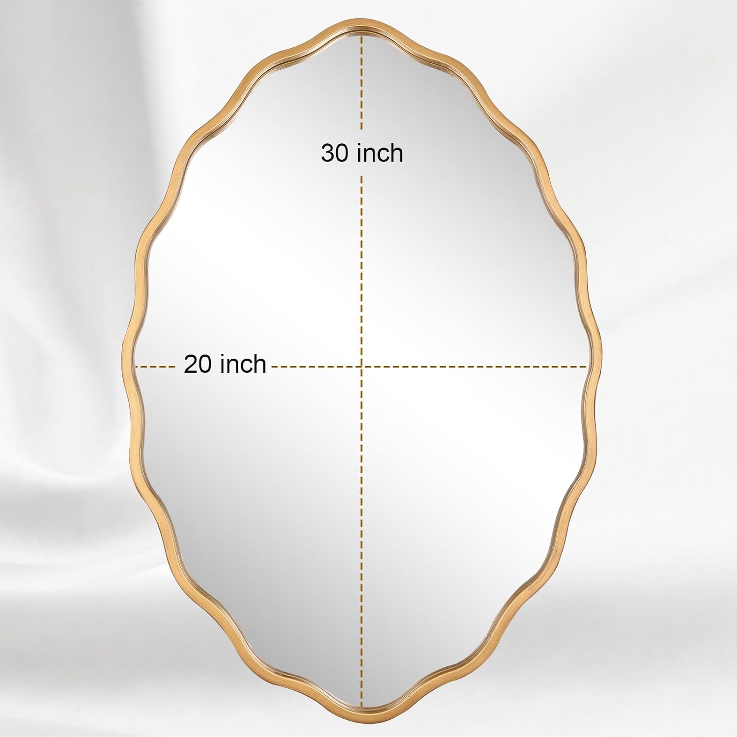 20 * 30 Inch Brushed Gold Oval Ripple Bathroom Mirror Wall Mounted Large Modern Countryside Suitable for Washroom, Bedroom, Living Room, Entryway