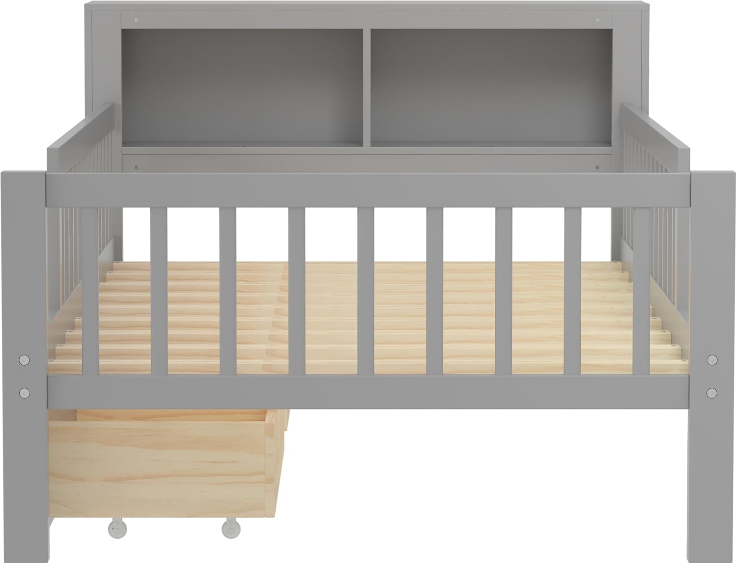 VilroCaz Wood Twin Size Platform Bed with Safety Fence for Kids Boys Girls, Platform Bed Frame with Practical Headboard and 2 Under-Bed Drawers, Sturdy Slats Support (Gray-3.15)