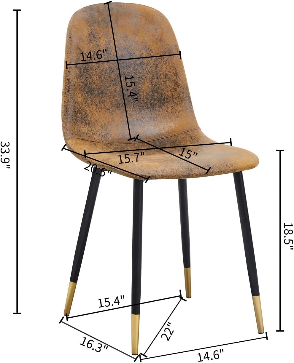 Homy Casa Dining Chairs Set of 4, Classical Mid-Century Style Kitchen Dining Chairs Black Gold Metal Legs Accent Chairs Comfortable Living Room Side Chairs for Kitchen Lounge Farmhouse, Rustic Brown