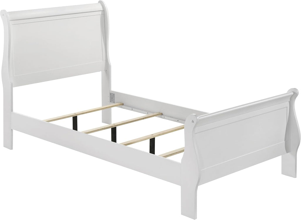 Coaster Home Furnishings Louis Philippe Traditional 4-Piece Bedroom Set Twin Size Sleigh Bed Frame 47-inch Headboard White 202441T-S4