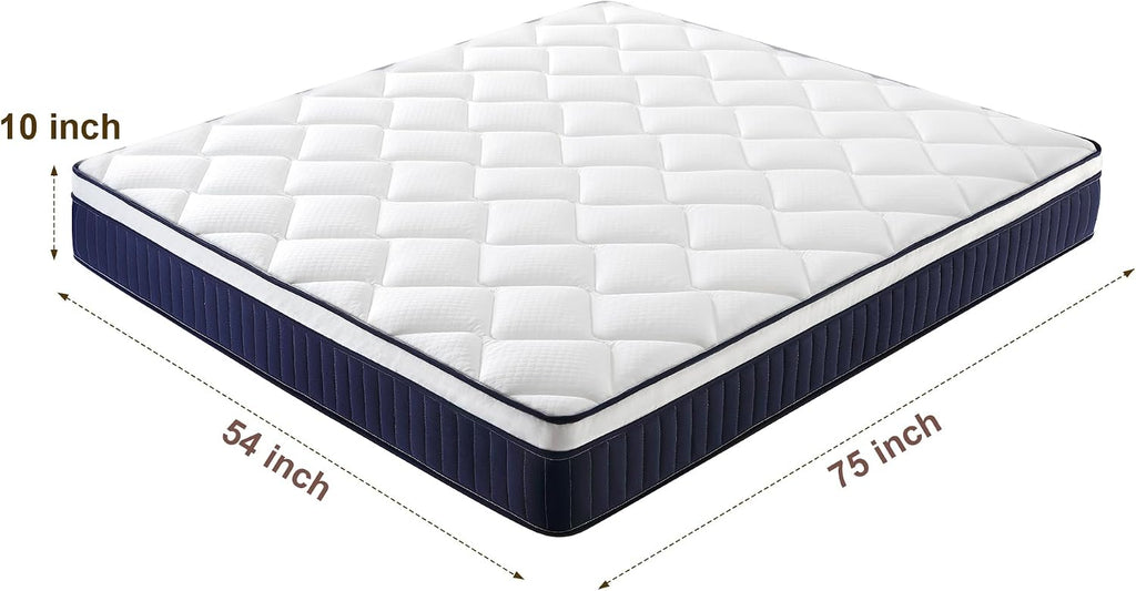 Dolonm Full Size Bamboo Bed Frame with 10' Mattress-Medium Hybrid Firm, Japanese Joinery Bed Frame and Mattress Set, Certipur-US Certified Pocket Spring, Pressure Relief, and Motion Isolation（Walnut
