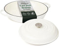 Larder & Vine Enameled Cast Iron Braiser | 3.6 qt Braiser Pan with Lid | Shallow Dutch Oven Compatible on All Cooktops | Casserole Dish Oven Safe to 500° F | Dual Handles | White