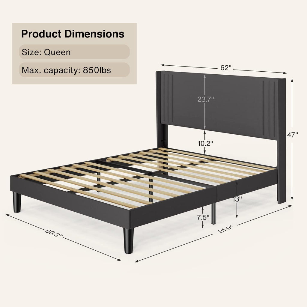 Gizoon Queen Bed Frame with Wingback Headboard, Upholstered Platform Bed with Modern Geometric Headboard, Wooden Slats, Noise-Free, No Box Spring Needed
