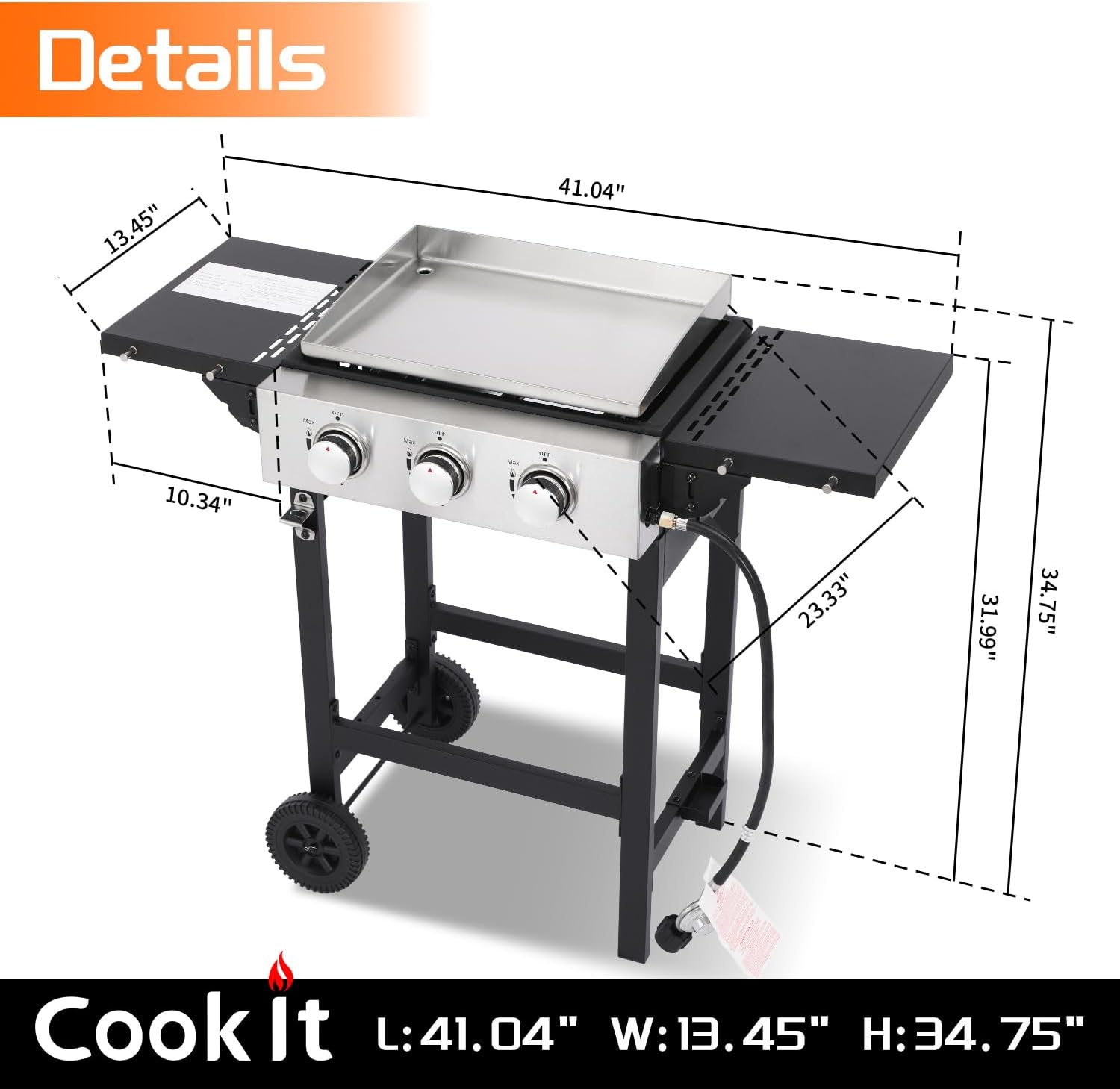 3-Burner Flat Top Gas Grill with Stainless Steel Griddle, Includes Cover & Regulator - Perfect for Camping, Tailgating, Backyards