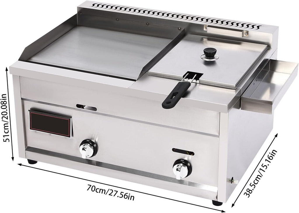Griddle and Deep Fryer, Double Burner Gas Propane Tabletop Griddle and Deep Fryer Combo with Deep Fryer Multi-function Fast Heating&Cooling Down