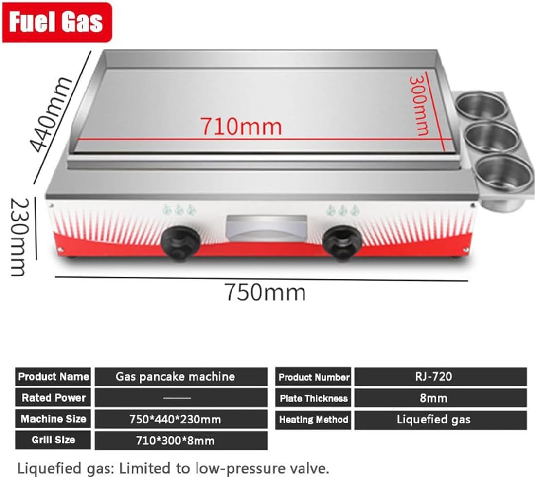 Commercial Gas Griddle, Kitchen Countertop Flat Top Grill Oven Countertop Griddle with 2 Burners,Adjustable Temperature, Restaurant Kitchen Camping BBQ for Indoor Outdoor,75 * 44 * 23cm