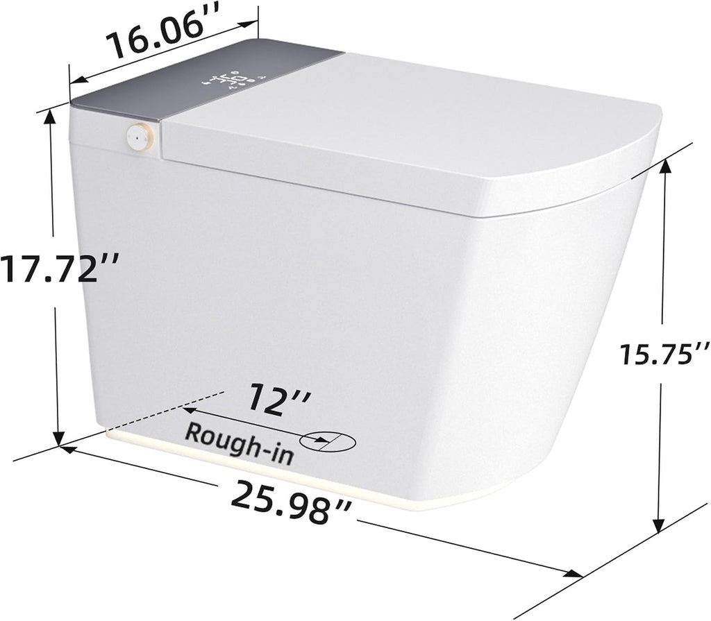Luxury Smart Toilet with Bidet Built In, Elongated Electric Toilet with Auto Open Close Lid & Foot Sensor, Modern Bidet Toilets, Heated Seat/Voice Control/Automatic Washing Modes (Square)