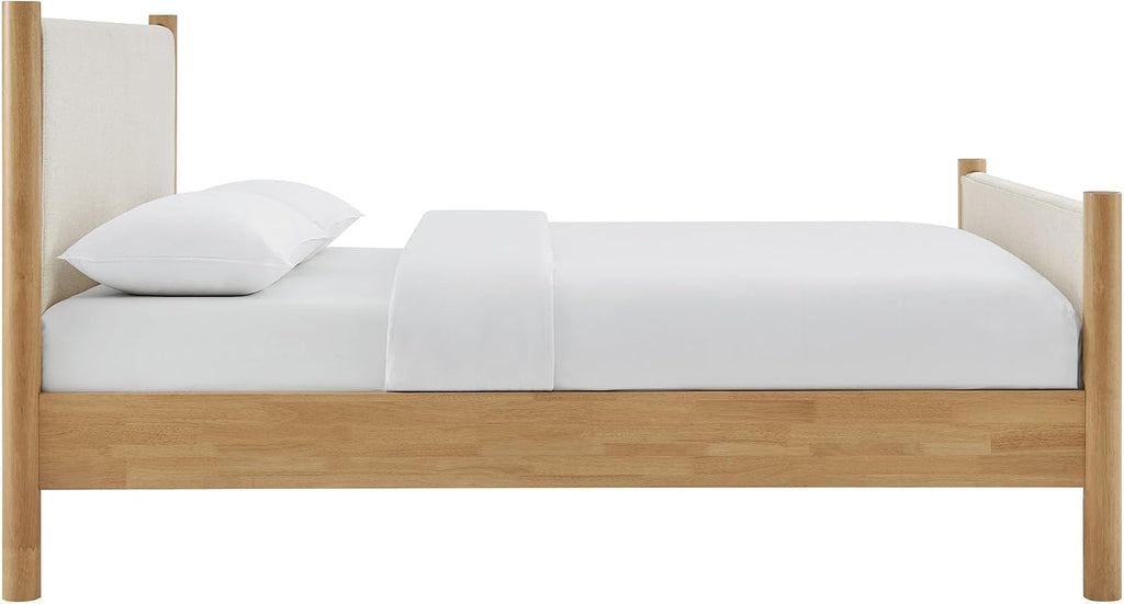Modway Maven Full Bed Frame in Ivory Oak with Upholstered Fabric Headboard and Footboard – Wood Full Platform Bed Frame – No Box Spring Needed