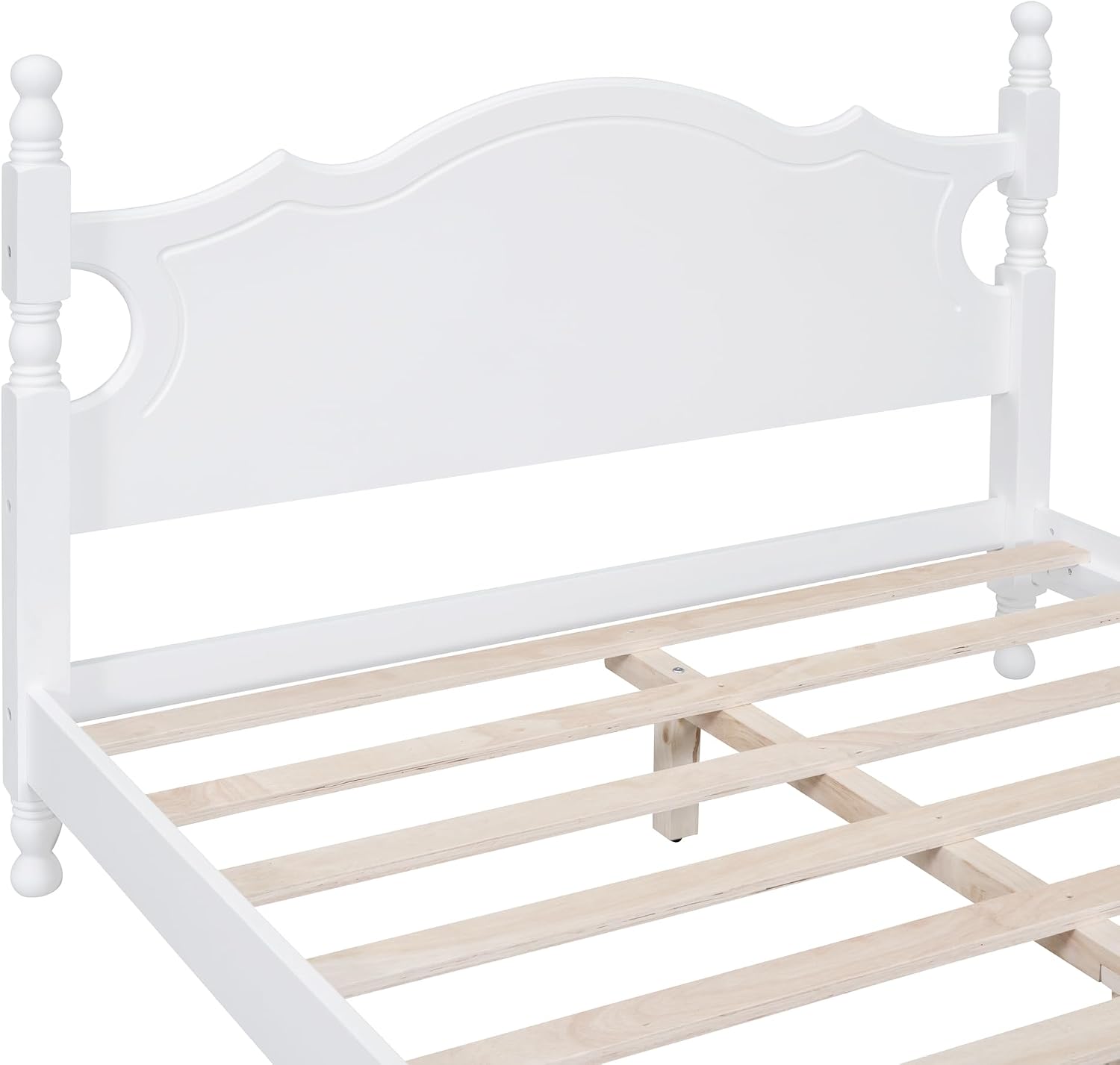 LUMISOL Vintage Full Size Spindle Bed Frame with Headboard, Mid-Century Platform Bed with Wood Slat Support for Bedroom, No Box Spring Needed, White