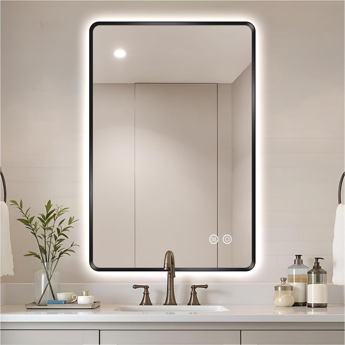 28' x 36' Black LED Bathroom Mirror, Smart Touch Switch, Anti-Fog, Backlit Mirror, 3-Color Dimmable Lighting, CRI≥93, Modern Bathroom Vanity Wall Mirror with Lights (Horizontal/Vertical)