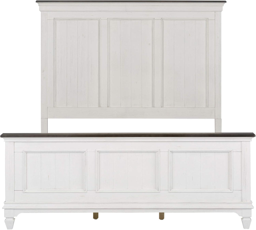Liberty Furniture Allyson Park King Panel Bed, Dresser & Mirror, Night Stand Cottage Bedroom Furniture Set - Wirebrushed White w/Charcoal Tops