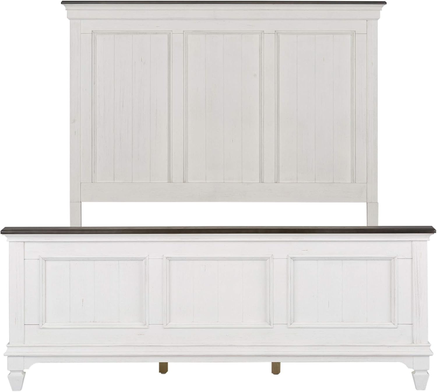 Liberty Furniture Allyson Park California King Panel Bed, Dresser & Mirror, Night Stand Cottage Bedroom Furniture Set - Wirebrushed White w/Charcoal Tops