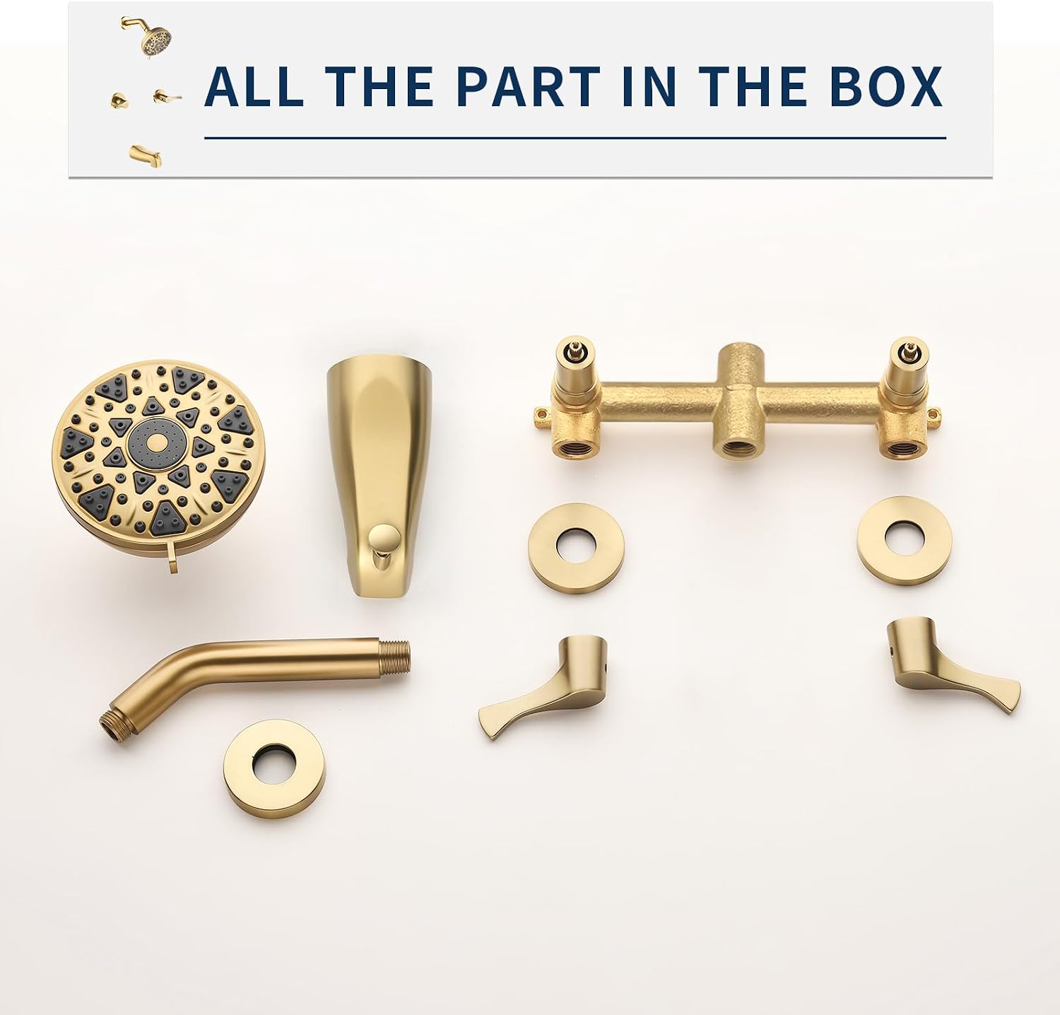 2 Handles Shower Faucet Set with Tub Spout Bathtub Shower Faucet Combo Set Shower System Complete Tub and Shower Trim Kit Wall Mounted Shower Fixtures Brushed Gold