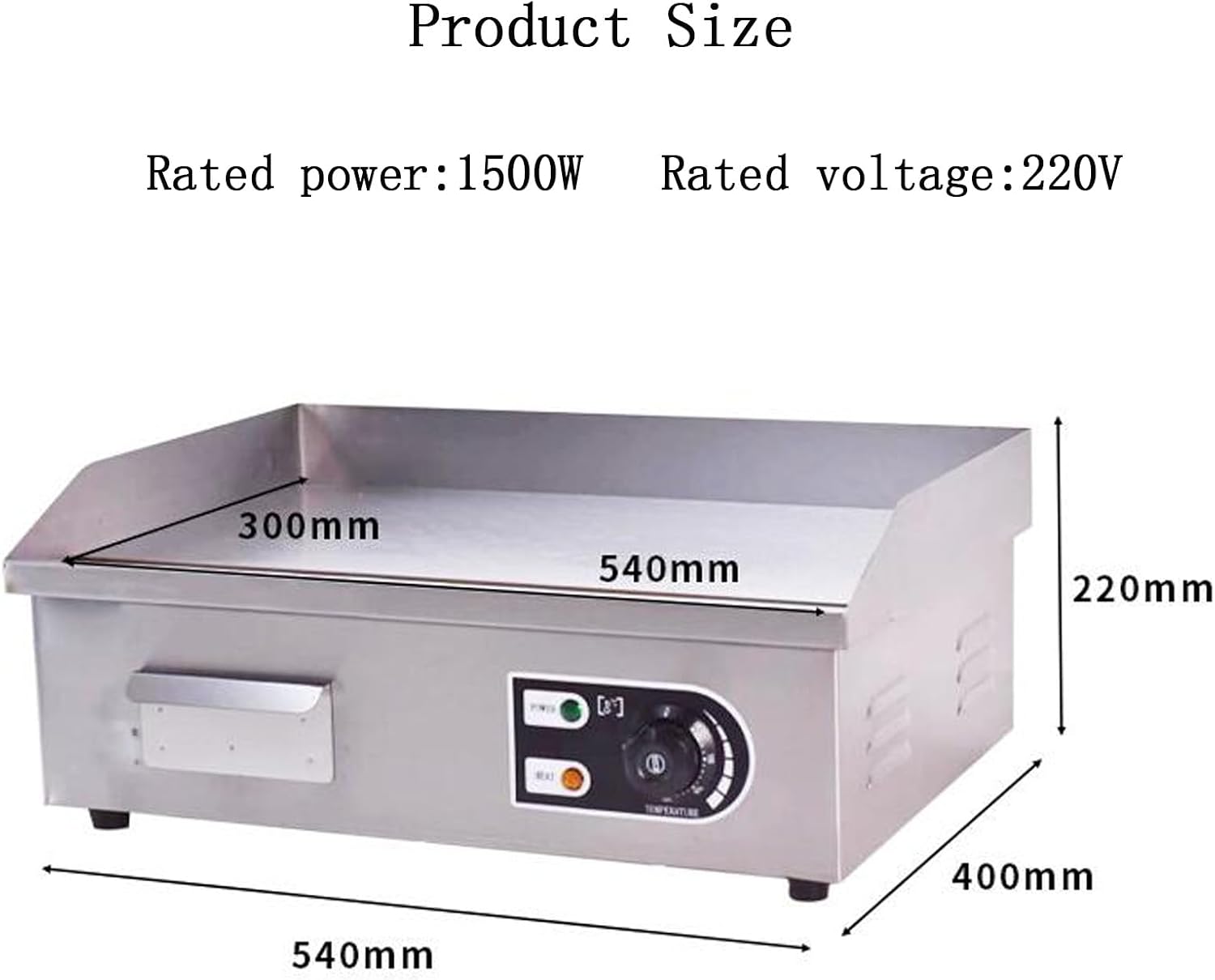 Commercial Electric Griddle 22'' Flat Top Grill Countertop Griddle 1500W Stainless Steel Grill Large Electric Griddles for Restaurant Kitchen