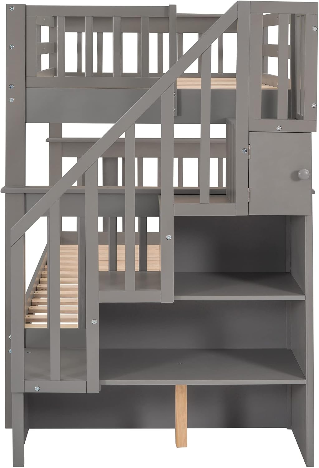 Harper & Bright Designs Twin-Over-Twin Bunk Bed with Trundle and Storage Staircase, Solid Wood 3 in 1 Stairway Bunk Bed with Trundle, Grey