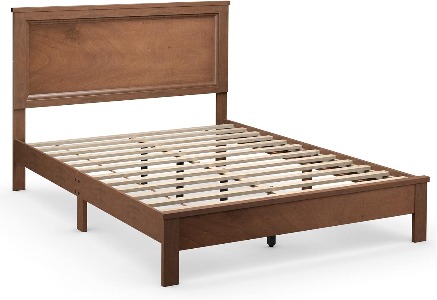 KOMFOTT Full Size Wood Platform Bed Frame with Headboard, Wooden Mid Century Platform Bed with Slat Support & Under Bed Storage, Mattress Foundation Bed Base, No Box Spring Needed, Walnut