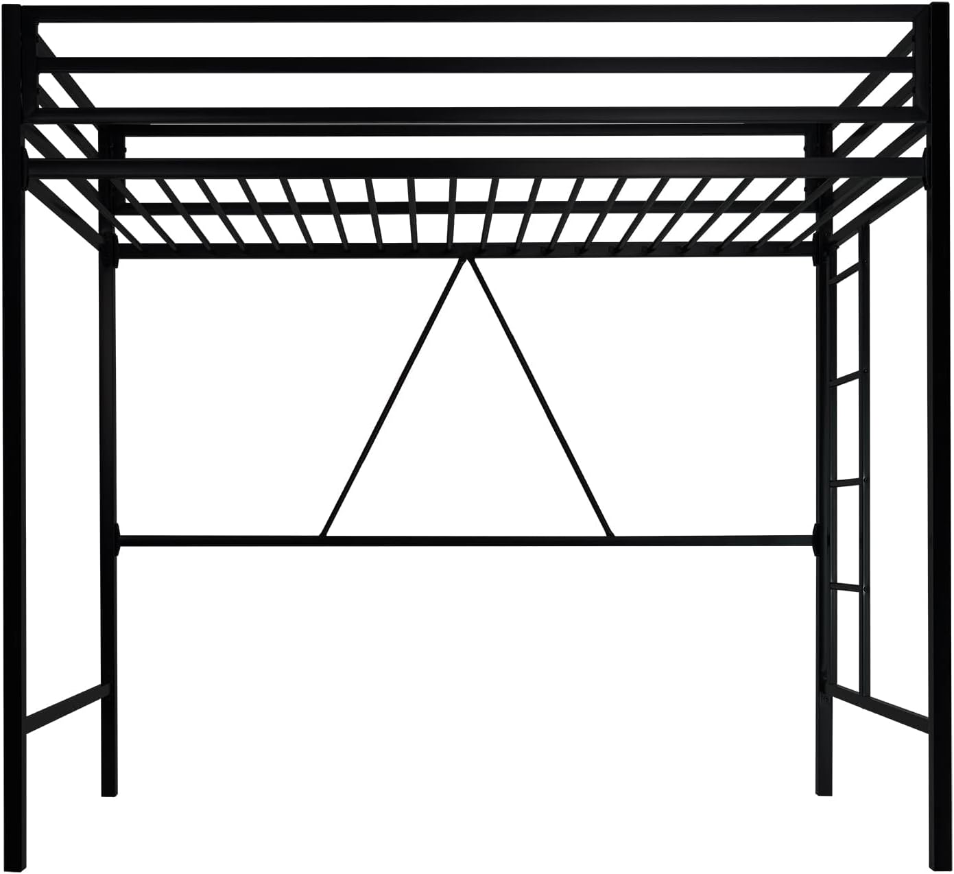 SHA CERLIN Loft Bed Twin Size with Ladder and Guardrail,Heavy Duty Metal Slats Support No Box Spring Needed Small Space Saving Furniture for Bedroom Dorm,Black