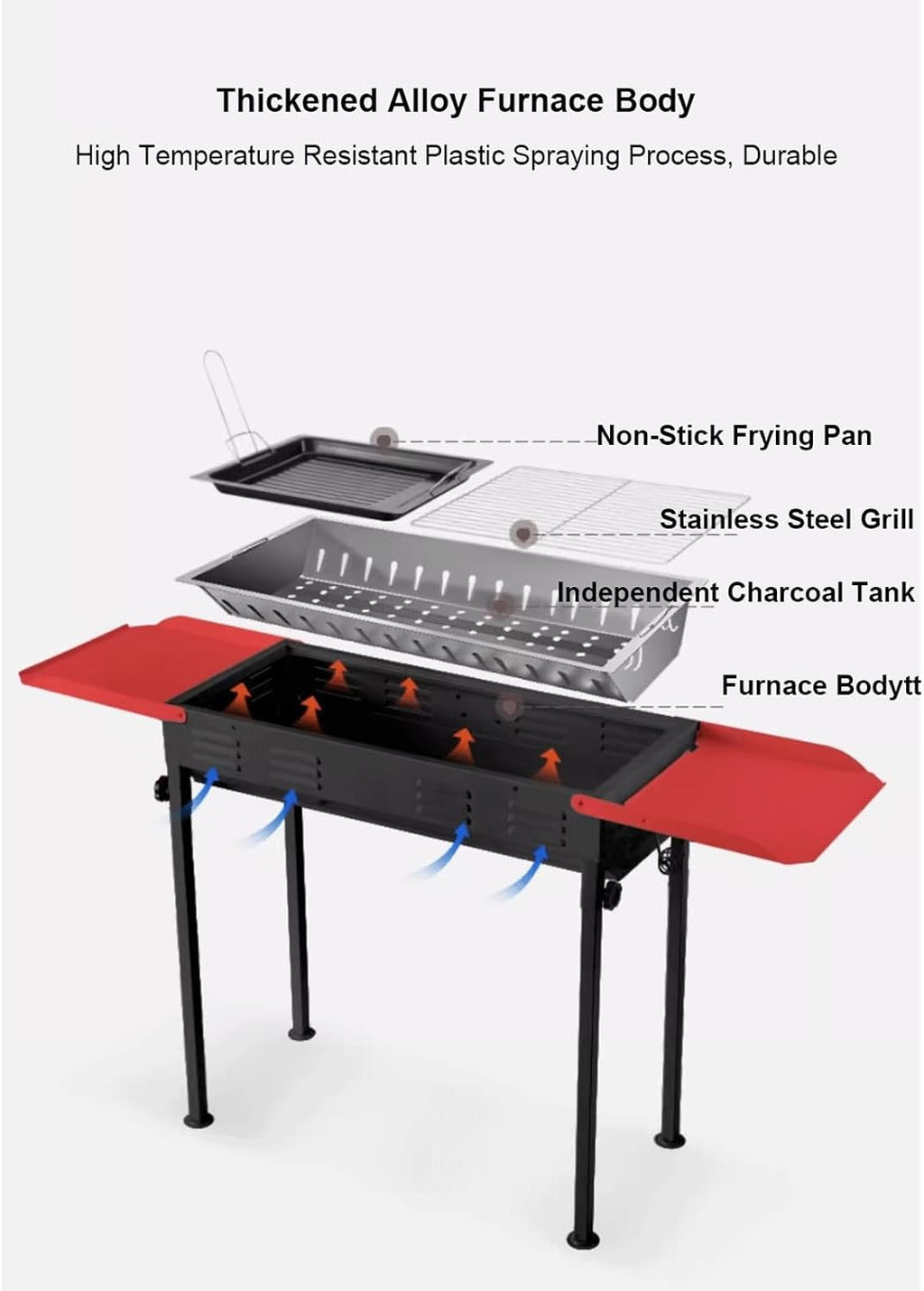 Portable Barbecue Grill with Side Table Outdoor Folding BBQ Grill and Griddle Combo Stainless Steel Charcoal Grill for Camping Picnic Patio