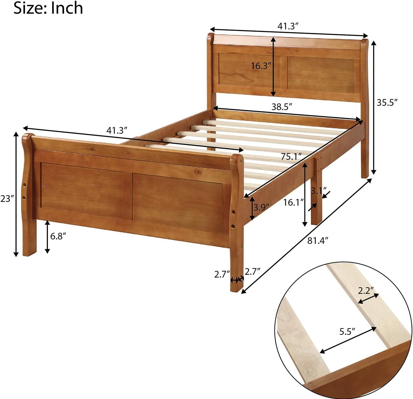 Harper & Bright Designs Solid Oak Wood Twin Bed Frame for Kids,Naturalista Kids Twin Platform Bed Frame with Headboard/Footboard/Wood Slat Support,No Box Spring Needed, Easy Assembly - Oak